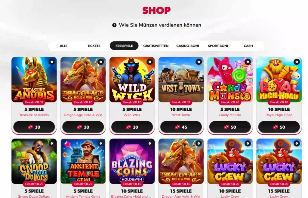 Betista Casino Bonus Shop mit Freispiele Angeboten für verschiedene Slot Spiele