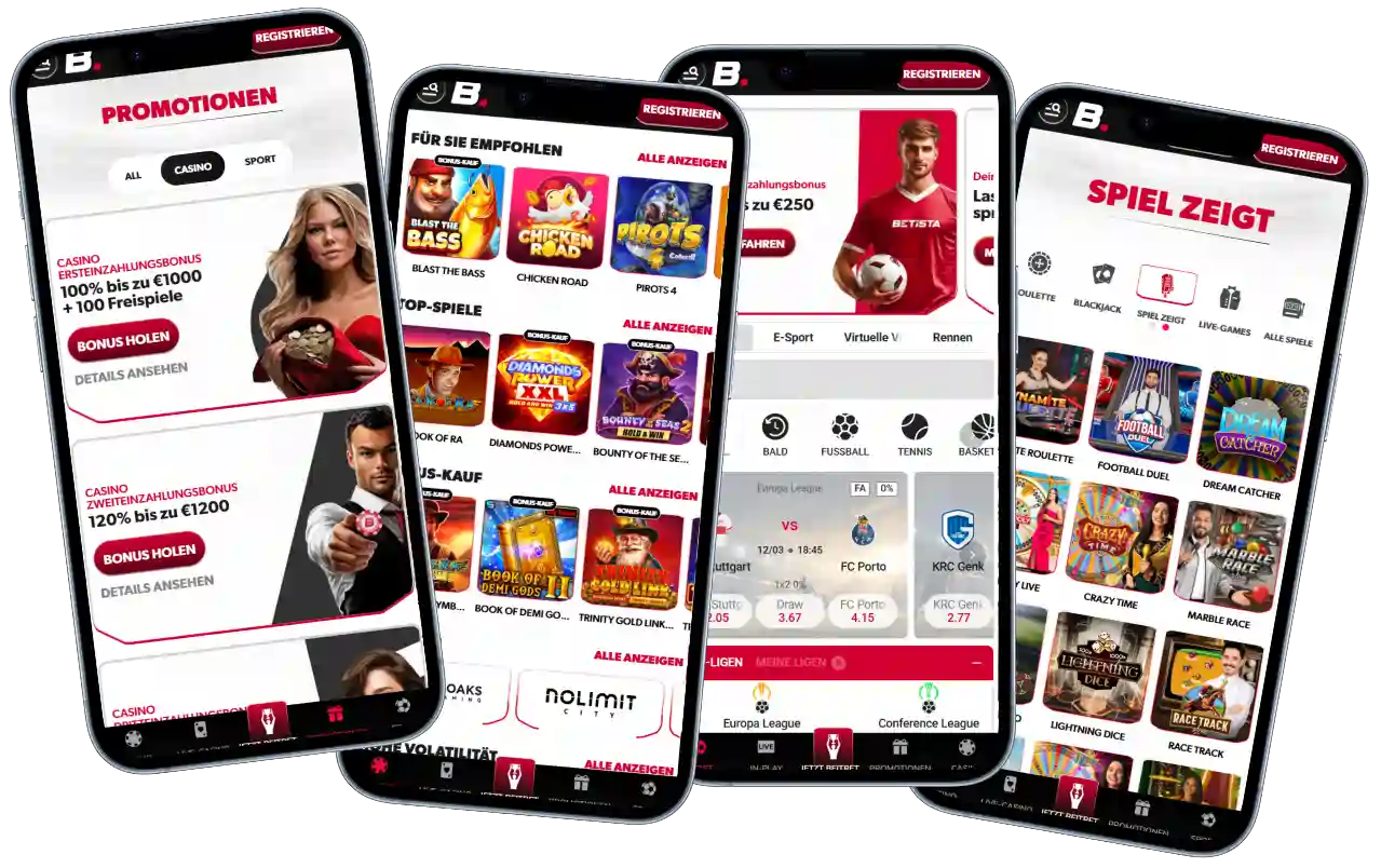 Betista Casino mobile Version mit Slots, Promotionen und Sportwetten auf Smartphones