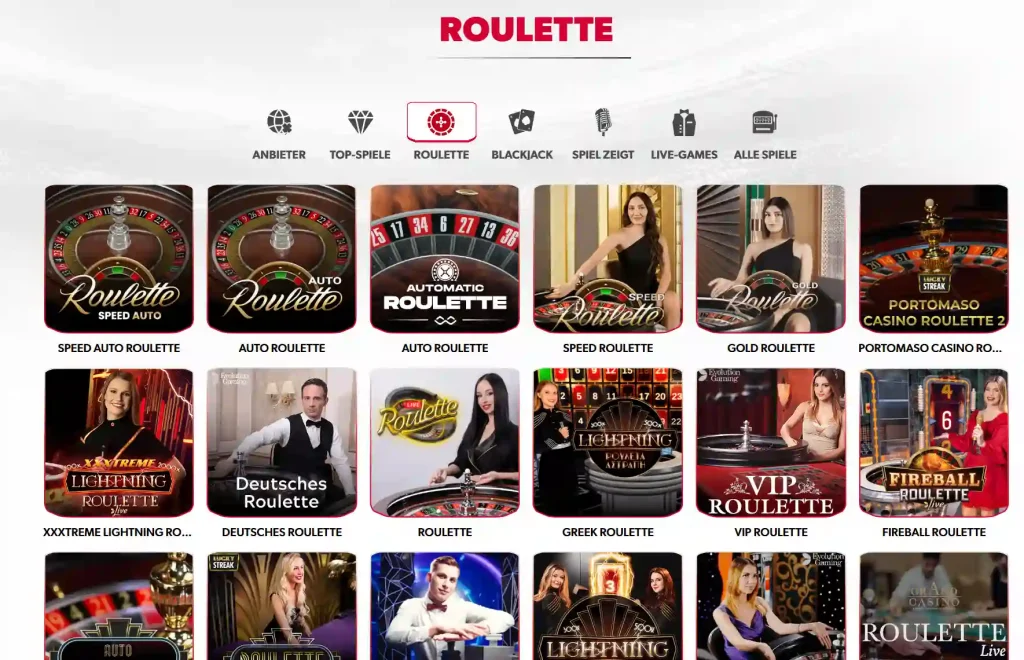 Betista Casino Roulette Spiele Auswahl mit verschiedenen Live- und Auto-Roulette-Tischen